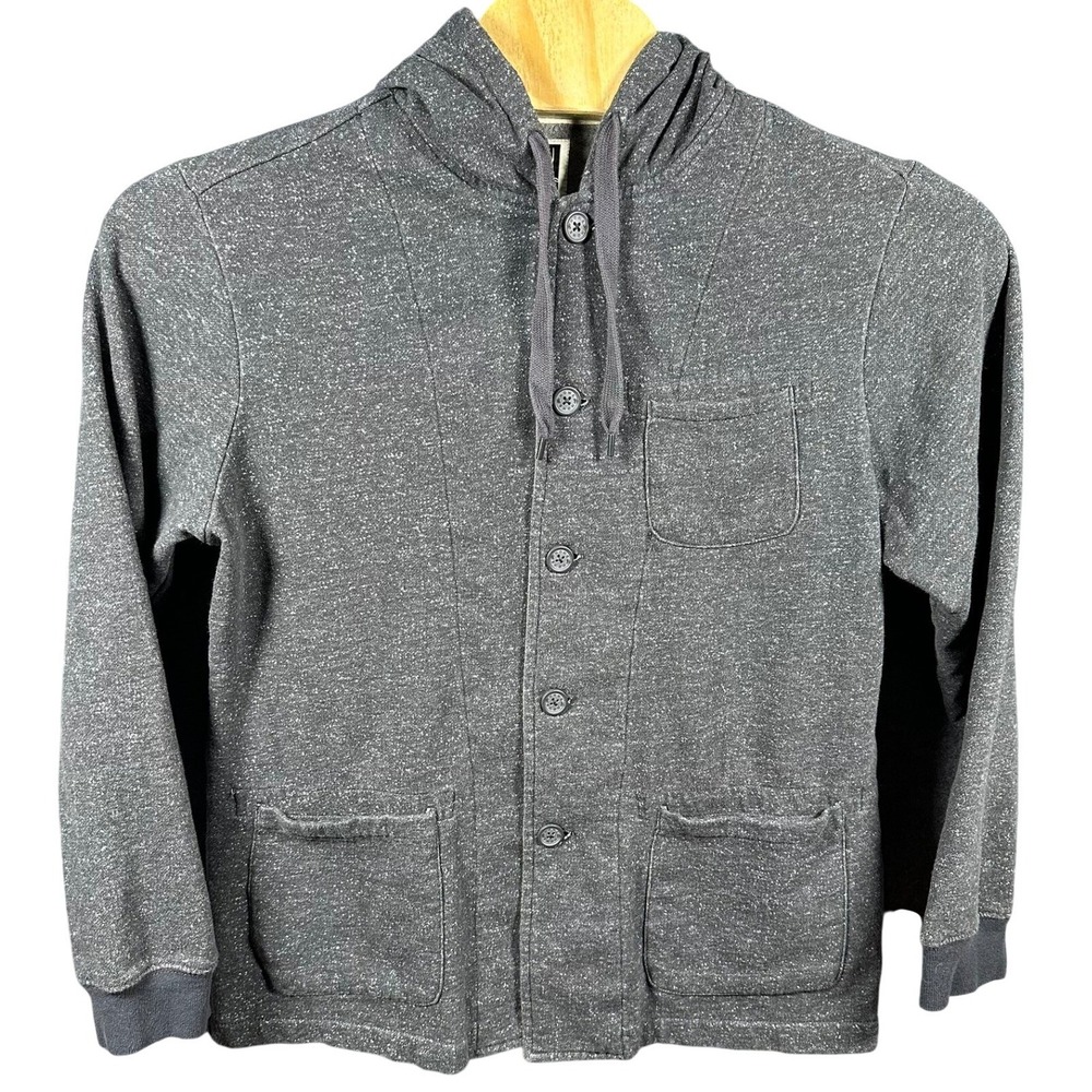 Howe‎ Mens XL Gray Heathered Button Up Hoodie Jacket Sweatshirt N65